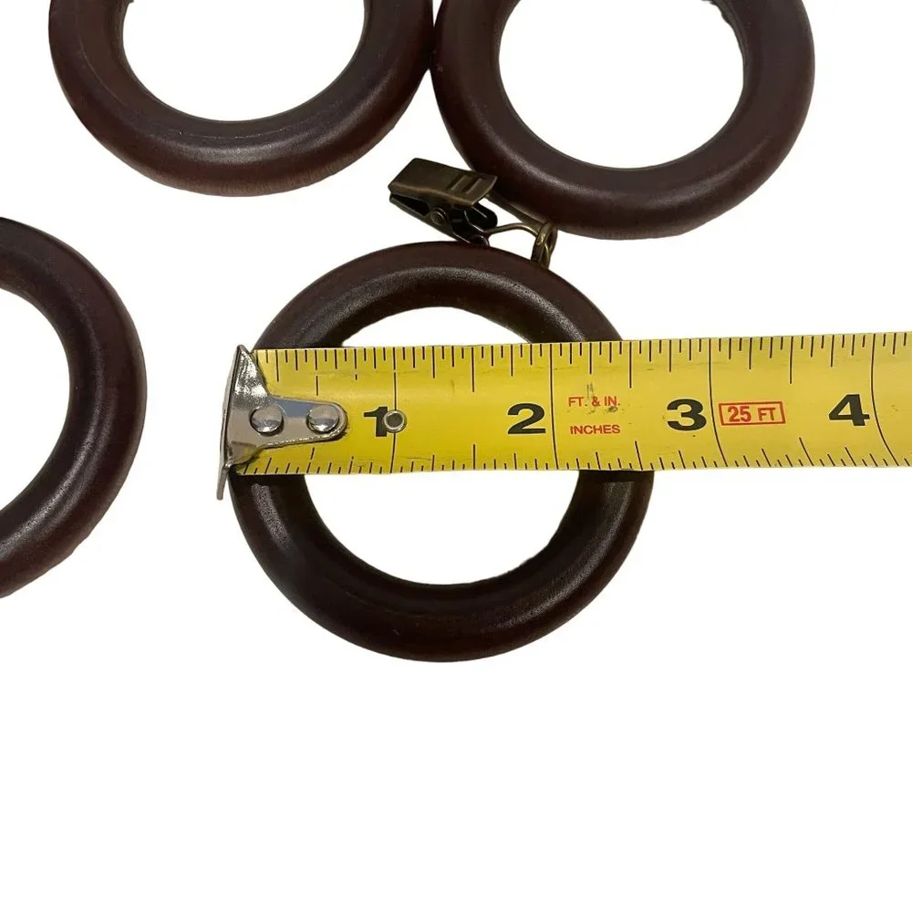 Vintage MCM Large Round Wooden Curtain Rod Drapery Rings Eye Hooks Lot of 13